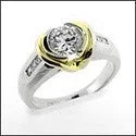 ruby and diamond engagement ring Cubic Zirconia Cz Engagement Ring 1 Carat Round Two Tone Gold Half Bezel Center