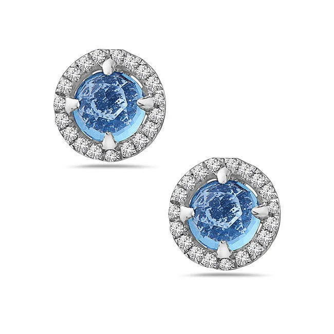 Blue Topaz And Diamond Halo Post Earrings