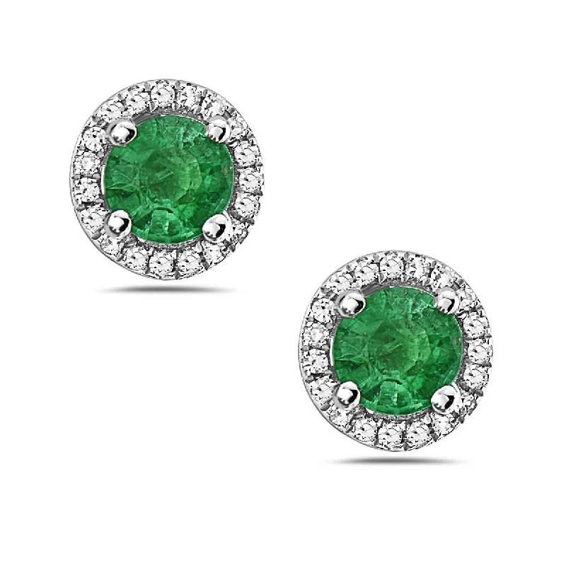 Emerald And Diamond Halo Post Earrings