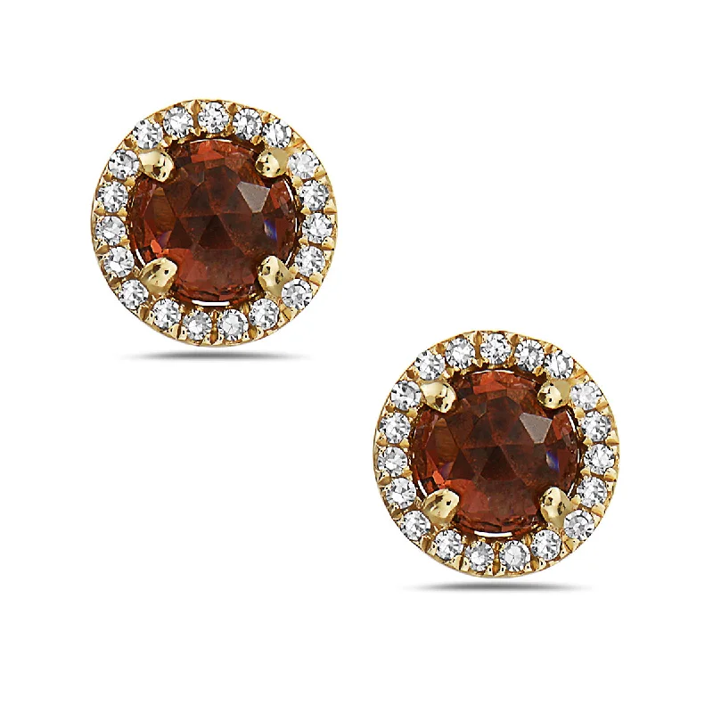 Garnet And Diamond Halo Post Earrings