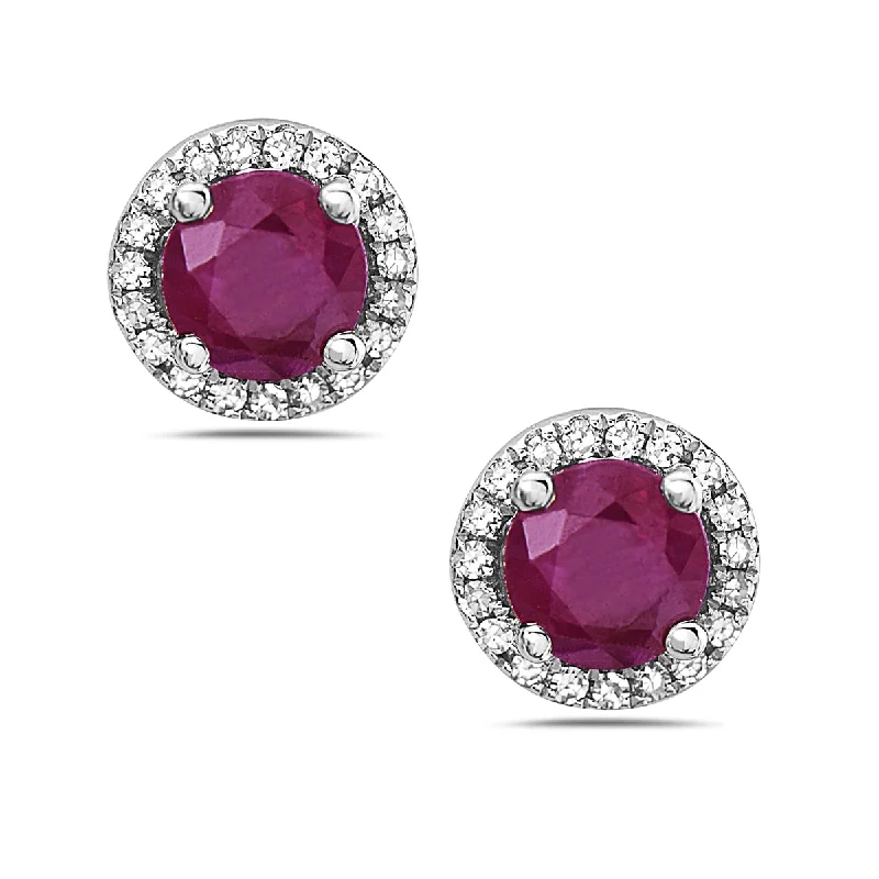 Ruby And Diamond Halo Post Earrings