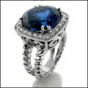 Estate 10 Ct Round Sapphire Rope Shank Cubic Zirconia Cz Ring