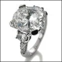 Cubic Zirconia Oval 5 Carat Center Pave set Prongs and Sides Estate Style Cz 14k White Gold Ring