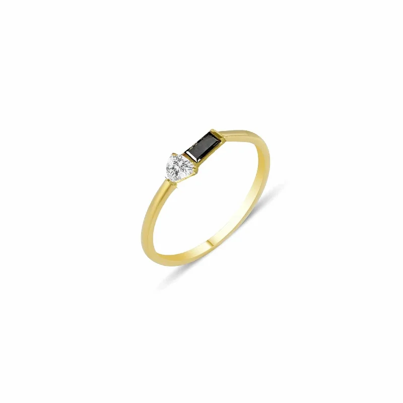 Eline - 18K Gold Ring w. Black Diamond & White Sapphire