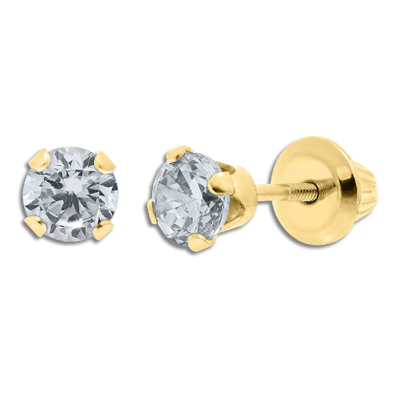 Kiddie Kraft 14KT Yellow Gold 4MM Round Cubic Zirconia Childrens Stud Earrings