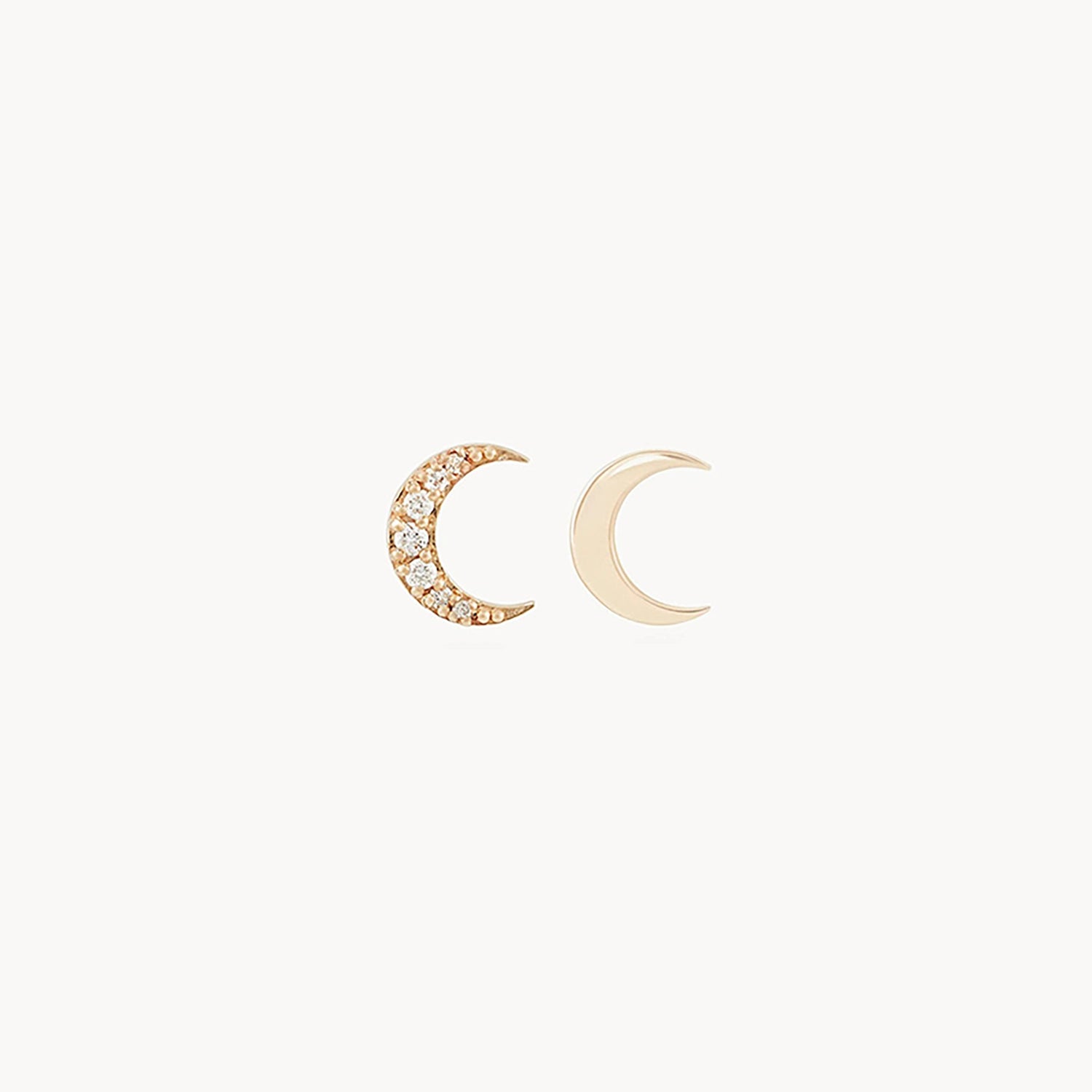 modern hexagon stud earrings Lunar moon phase pair earring  - 14k yellow gold