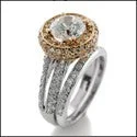 Cubic Zirconia Two Tone Rose Gold Matching Engagament Set 1 Ct Round Center Rose Pave Cz 14k White Gold Ring