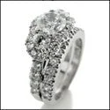 Matching Engagement Ring Set Round 1 Carat Center Cubic Zirconia Halo Pave 14K White Gold