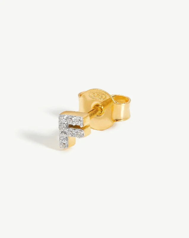 real zircon gemstone bracelet Pave Initial Single Stud Earring - Initial F | 18ct Gold Vermeil/Cubic Zirconia real zircon gemstone bracelet Pave Initial Single Stud Earring - Initial F | 18ct Gold Vermeil/Cubic Zirconia