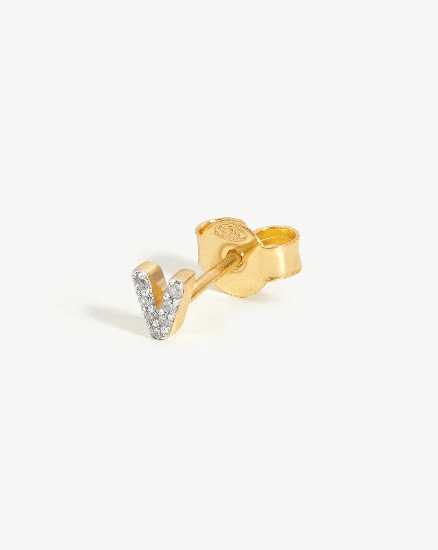 dainty pearl and diamond ring Pave Initial Single Stud Earring - Initial V | 18ct Gold Vermeil/Cubic Zirconia dainty pearl and diamond ring Pave Initial Single Stud Earring - Initial V | 18ct Gold Vermeil/Cubic Zirconia