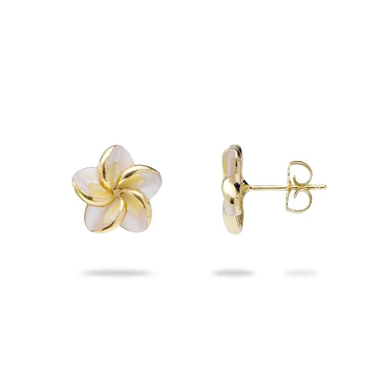 Plumeria Mother of Pearl Earrings in Gold - 13mm