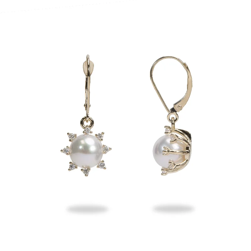 Protea Akoya Pearl Earrings in Gold with Diamonds - 8mm