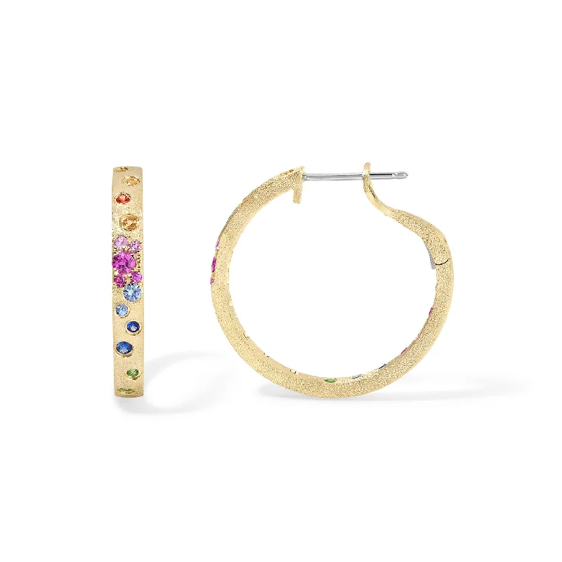 unique tribal silver ring Scattered Rainbow Hoop Earrings