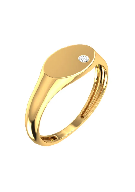 minimalist diamond stud earrings Oval Signet 18K Gold Ring w. Lab-Grown Diamond
