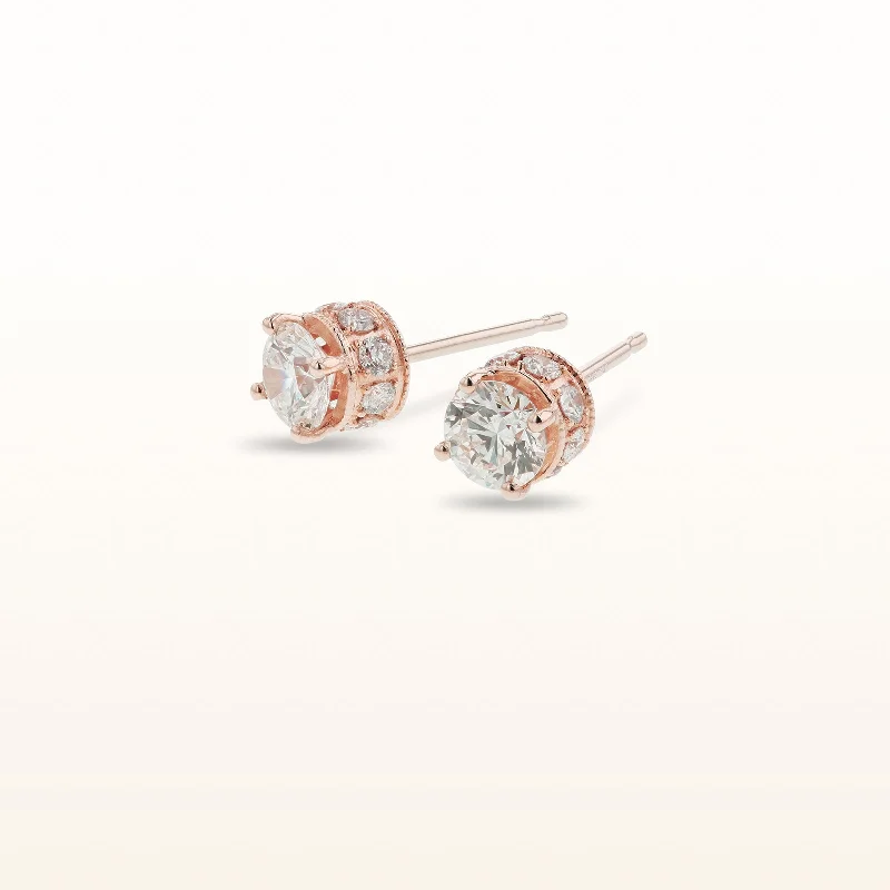 Round Diamond Crown Stud Earrings in 14kt Rose Gold