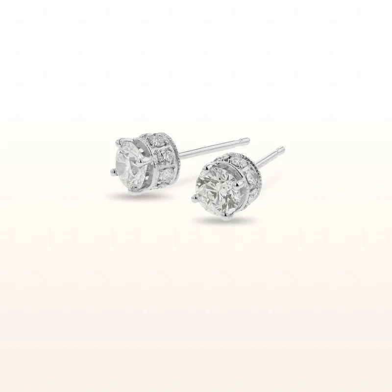 Round Diamond Crown Stud Earrings in 14kt White Gold