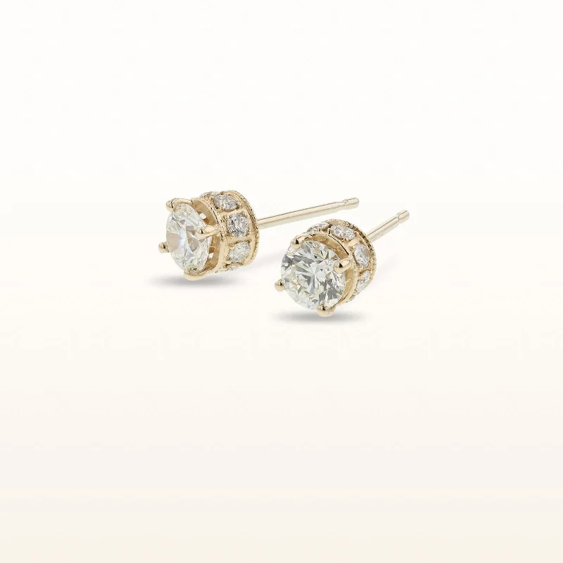 Round Diamond Crown Stud Earrings in 14kt Yellow Gold