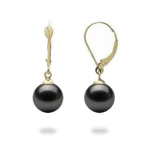 Tahitian Black Pearl Earrings in Gold - 9-10mm