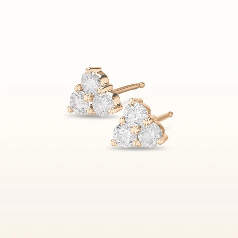 Three Stone Diamond Cluster Earrings in 14kt Rose Gold