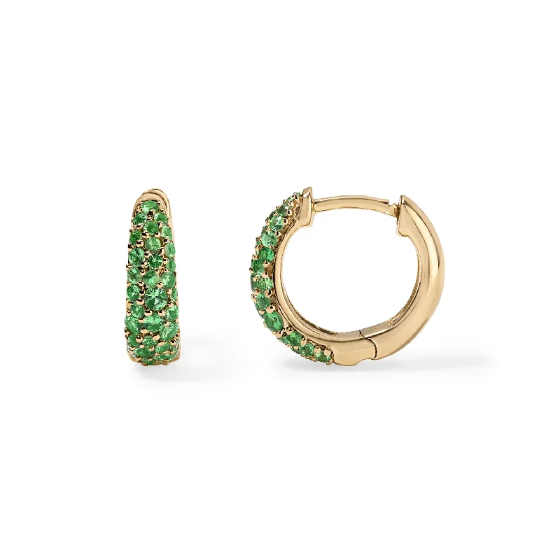pearl and gold chain earrings Tsavorite Domed Huggies