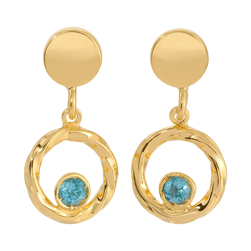 Yellow Gold Blue Topaz Earrings