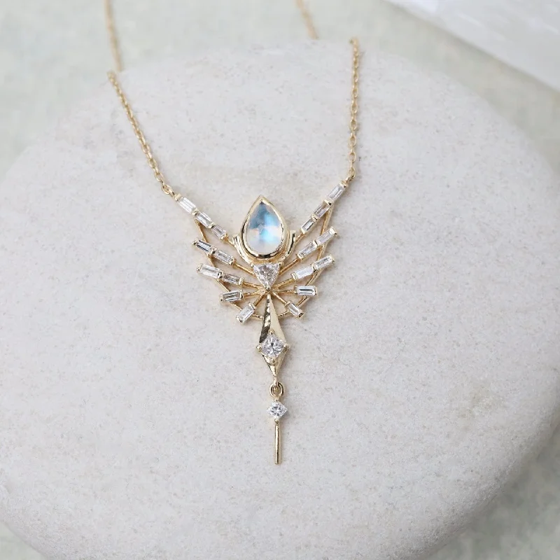 Dream Maker Pear Moonstone and Diamonds Phoenix Necklace