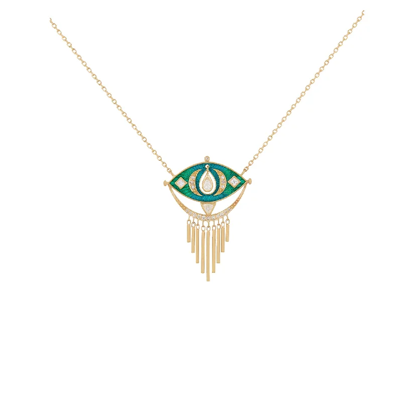 Blue Green Enamel Eye Necklace