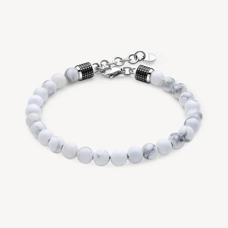 Stainless Steel and Howite Bead Bracelet