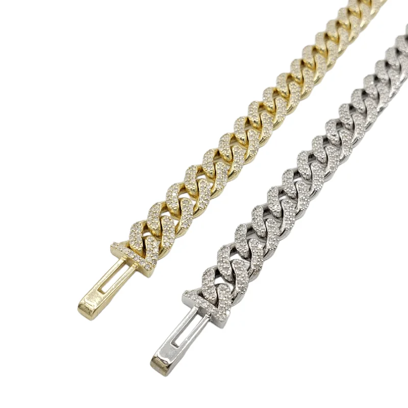 simple gold bar stud earrings 10K Gold- Iced Out Diamond Miami Cuban Bracelets (9mm)