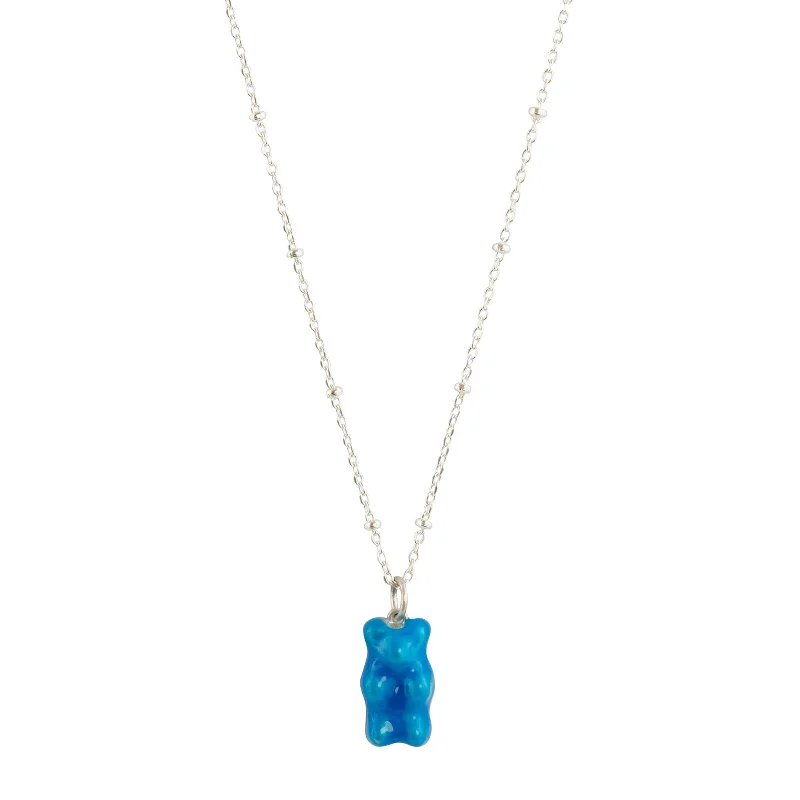 Mini Gummy Pendant Necklace - Neon Blue & Ball Silver