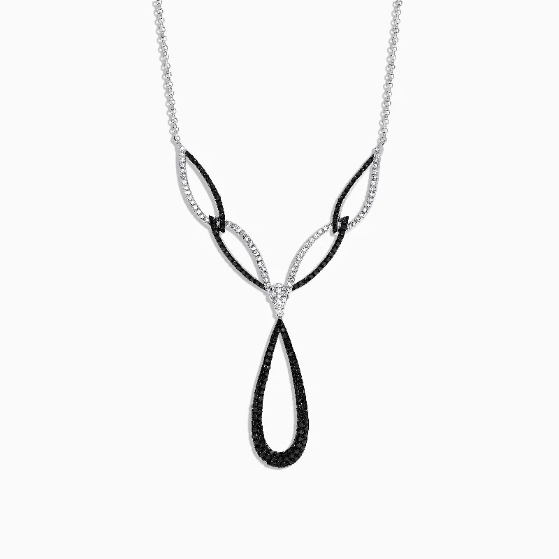 14K White Gold Black and White Diamond Necklace, 1.46 TCW