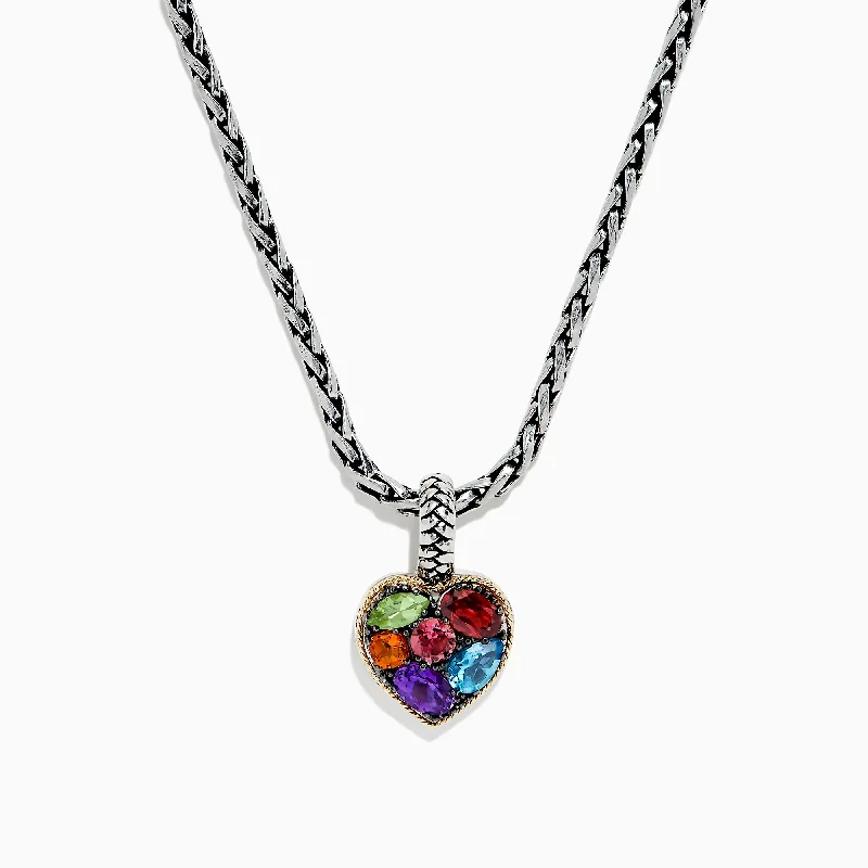 925 Sterling Silver & 18K Gold Multi Gemstone Heart Pendant, 1.98 TCW