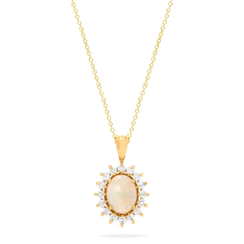 Aurora 14K Yellow Gold Opal and Diamond Pendant, 1.28 TCW