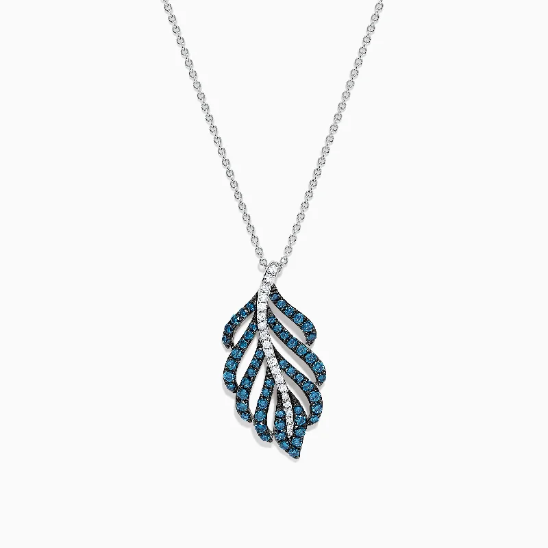 Bella Bleu 14K White Gold Blue and White Diamond Pendant, 0.86 TCW