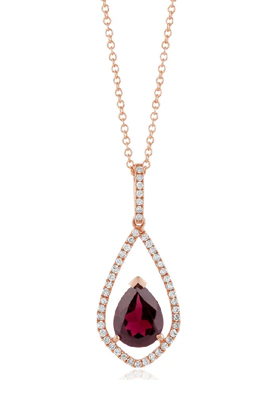 Bordeaux 14K Rose Gold Rhodolite Garnet and Diamond Pendant, 1.46 TCW