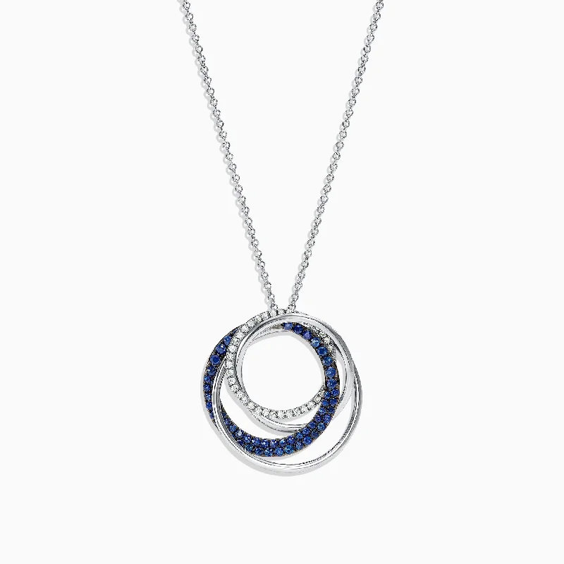 14K White Gold Blue Sapphire and Diamond Pendant, 0.74 TCW