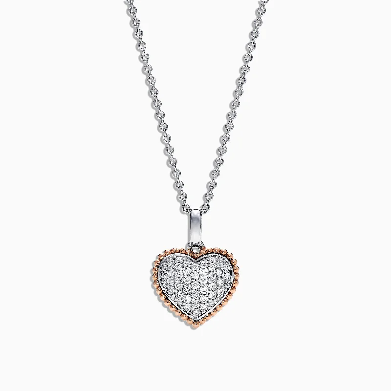 Novelty 14K Rose and White Gold Diamond Heart Pendant, 0.31 TCW