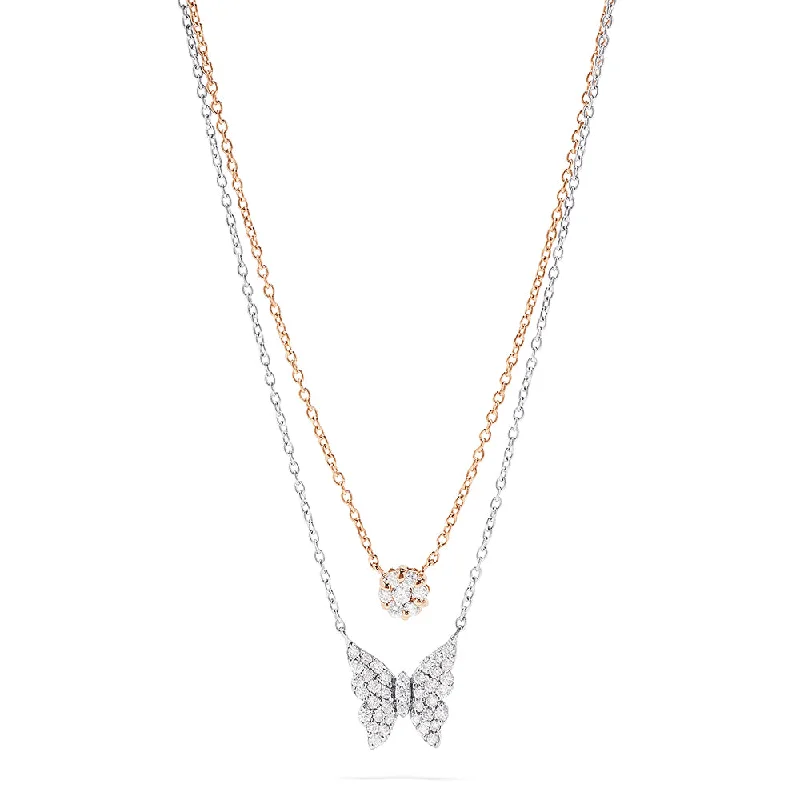 Novelty 14K Two Tone Gold Diamond Butterfly Necklace, 0.46 TCW