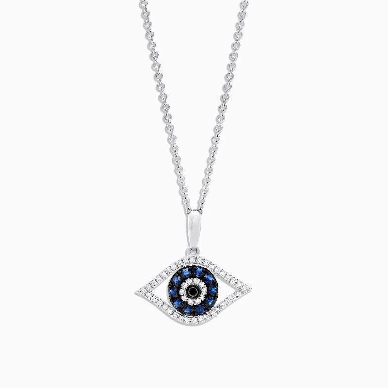 Novelty 14K White Gold Sapphire & Diamond Evil Eye Pendant, 0.42 TCW