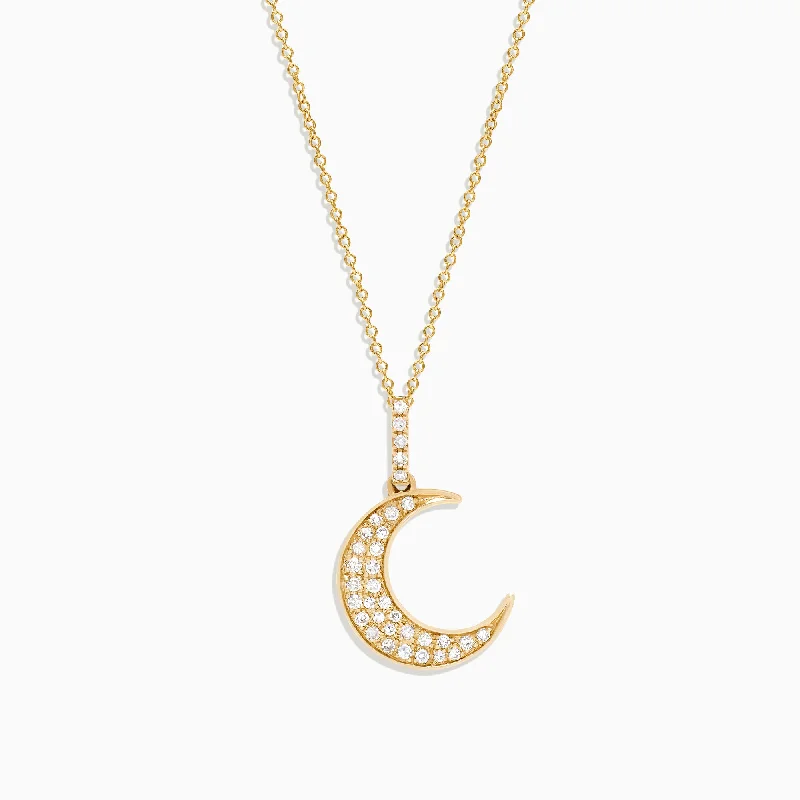 Novelty 14K Yellow Gold Diamond Crescent Moon Pendant, 0.13 TCW