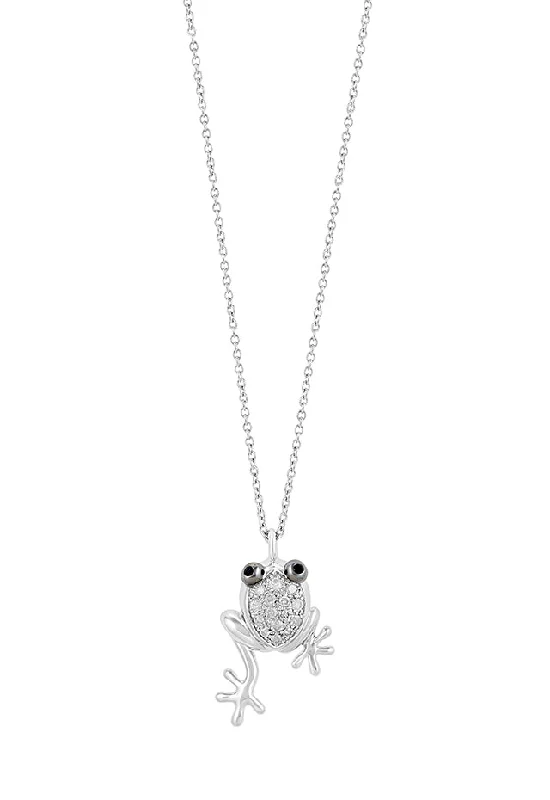 Novelty Sterling Silver Diamond and Blue Sapphire Frog Pendant, 0.18 TCW