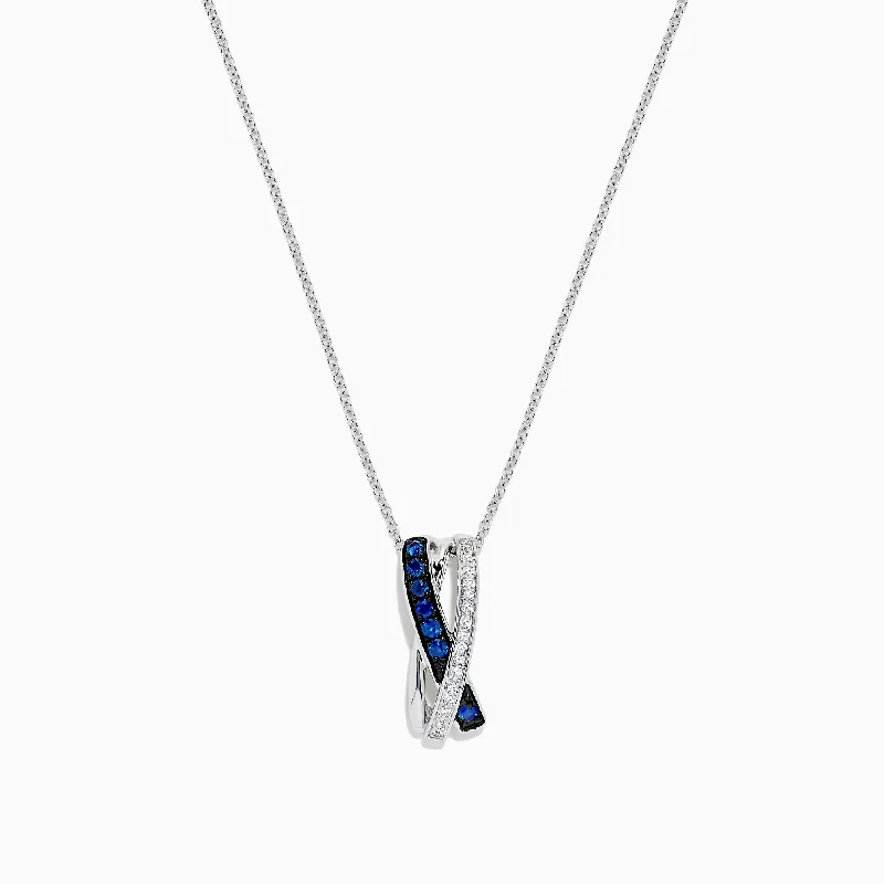 Royale Bleu 14K White Gold Blue Sapphire and Diamond Pendant, 0.26 TCW