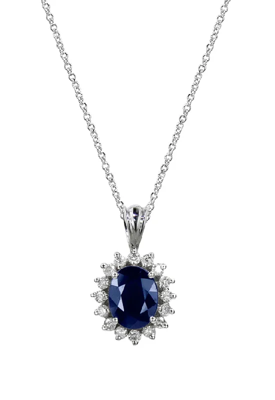 Royalty 14K White Gold Blue Sapphire and Diamond Pendant, 2.29 TCW