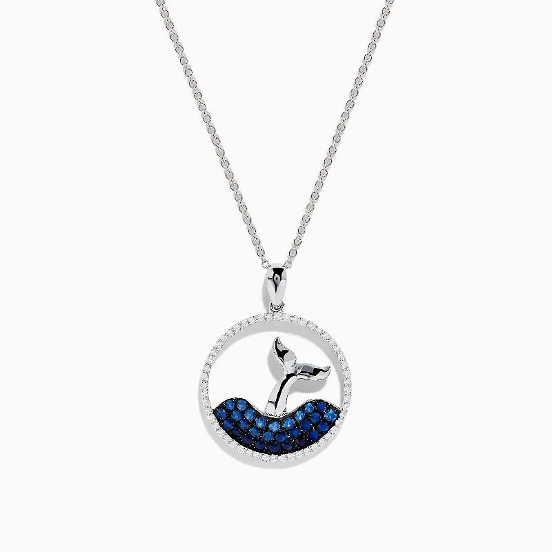 Seaside 14K White Gold Sapphire and Diamond Whale's Tail Pendant