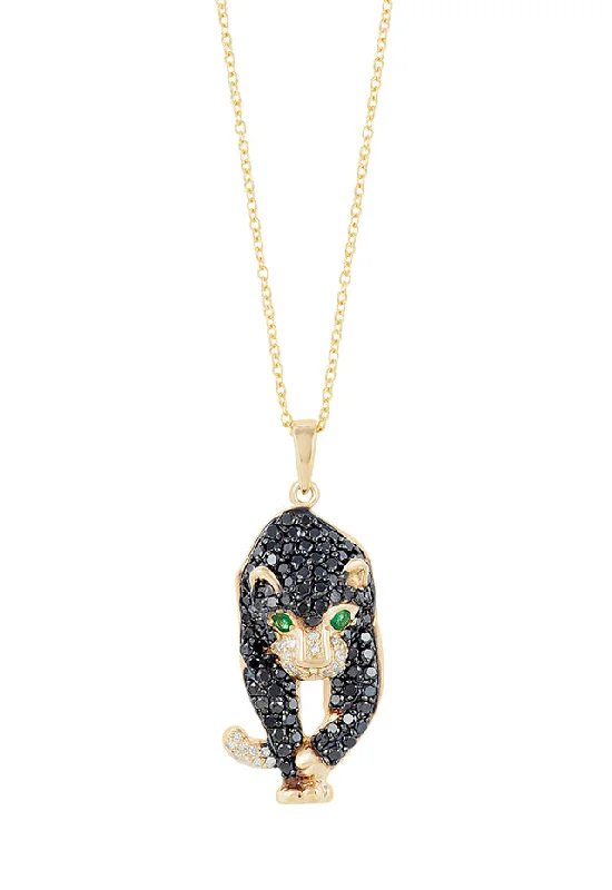 Signature 14K Yellow Gold Black Diamond and Emerald Pendant, 1.11 TCW