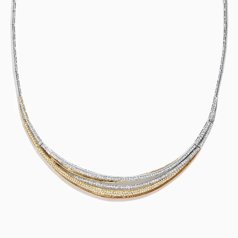 Trio 14K Tri-Color Gold Diamond Collar Necklace, 1.33 TCW