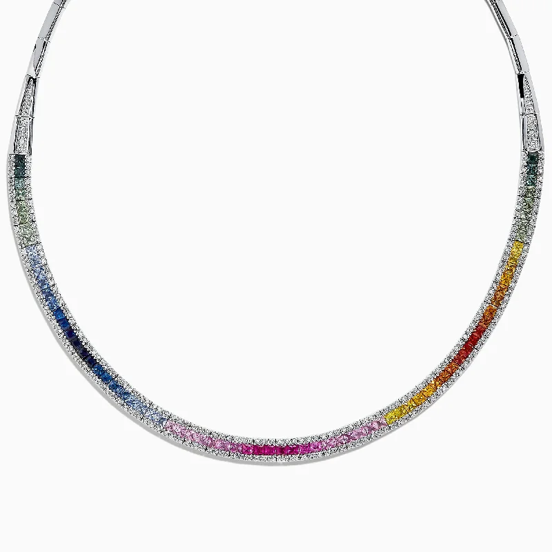 Watercolors 14K White Gold Multi Sapphire & Diamond Necklace, 11.31 TCW