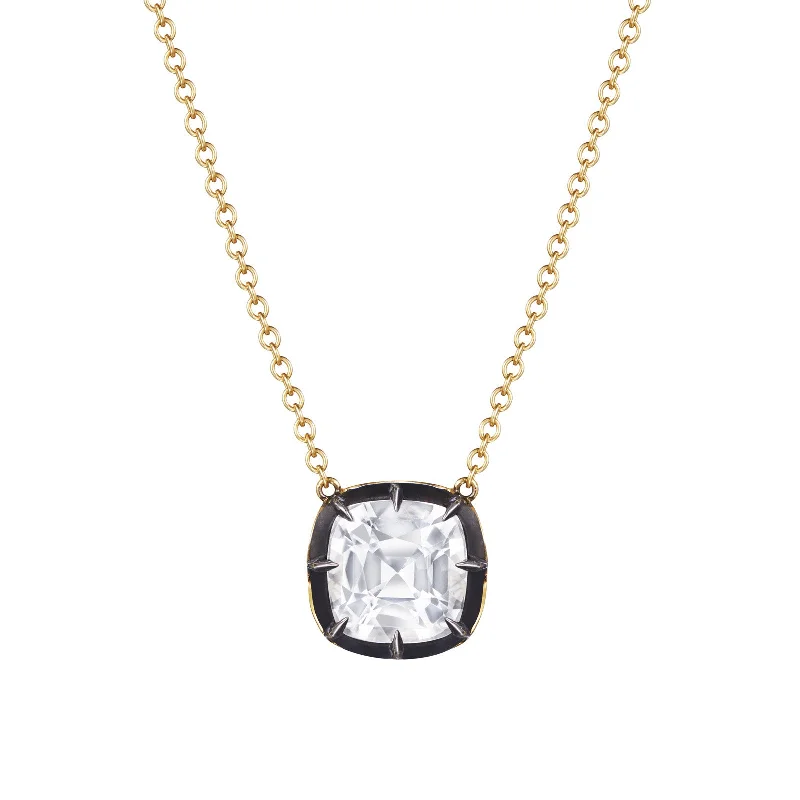 Collet Cushion-Cut Necklace - White Topaz