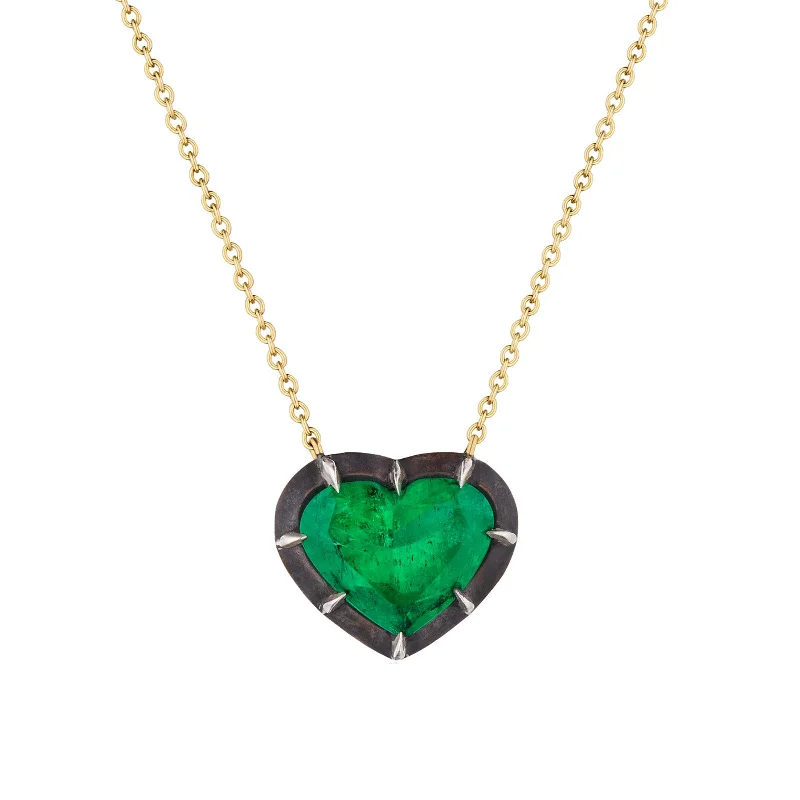 Collet Heart-Shaped Necklace - Emerald