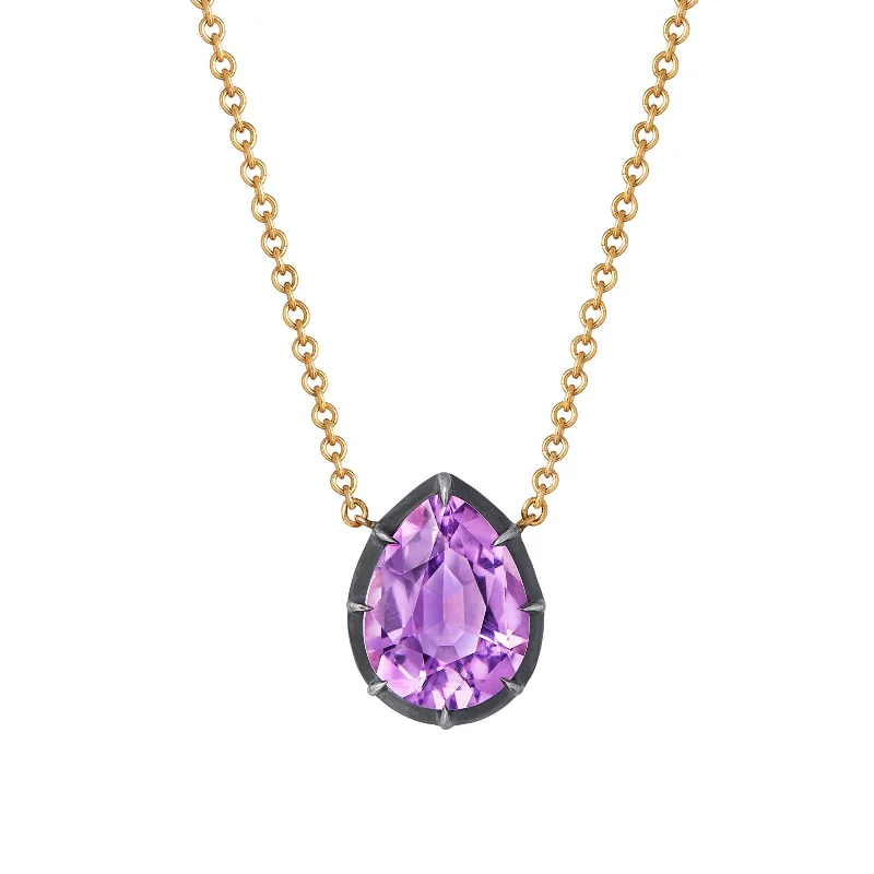 Collet Pear-Shaped Necklace - Amethyst